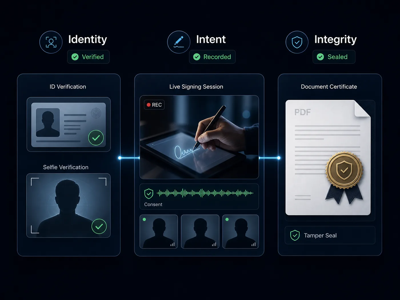 Identity check, recorded consent and sealed document together