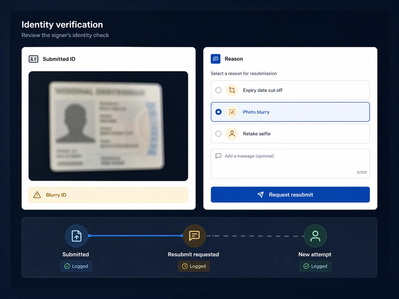 Host returning an unusable ID photo with a reason