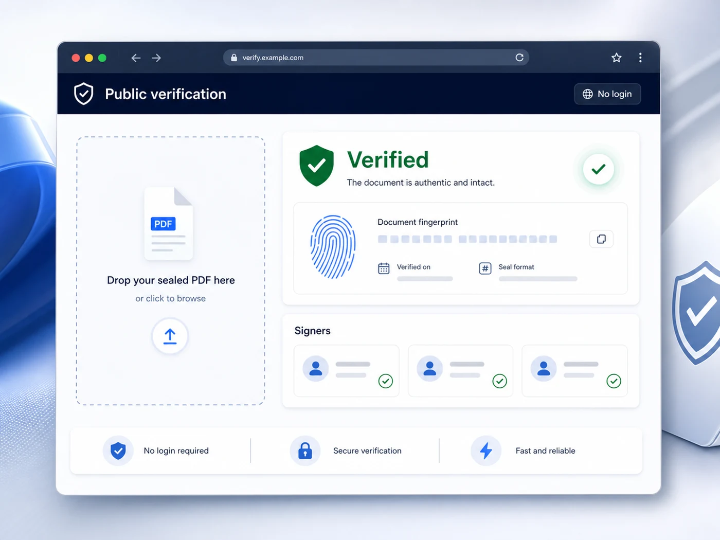Anyone verifying a sealed document without an account