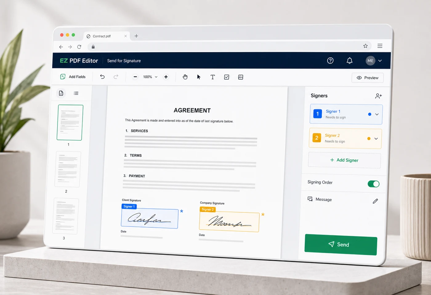 Placing signature boxes on a PDF and sending it to signers