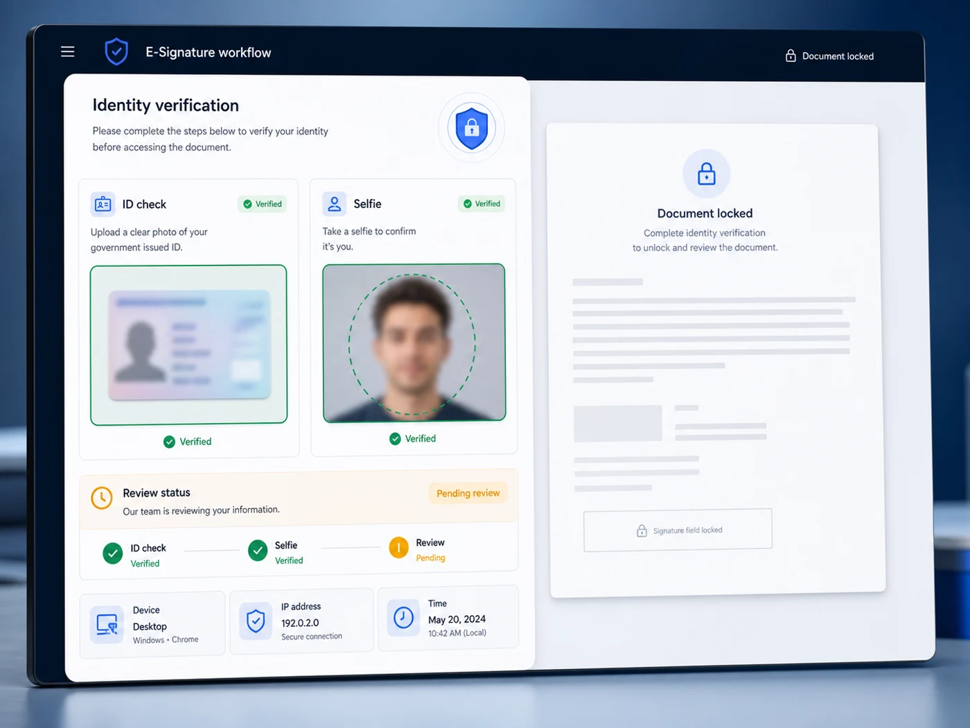 Identity verification step before a document is signed