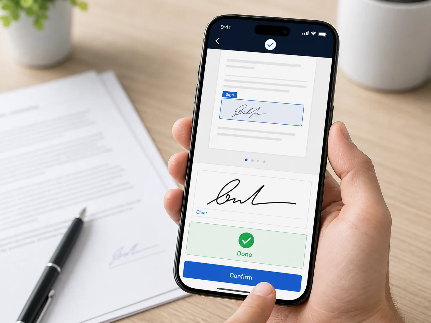 A signer drawing their signature on a phone